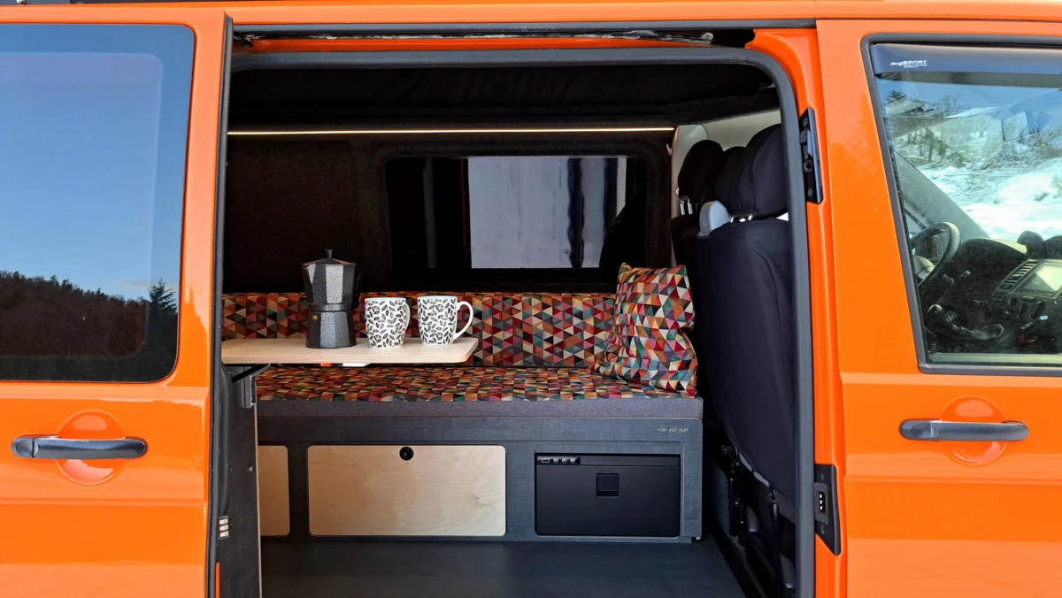 Heckbereich mit Stauraum im Camper